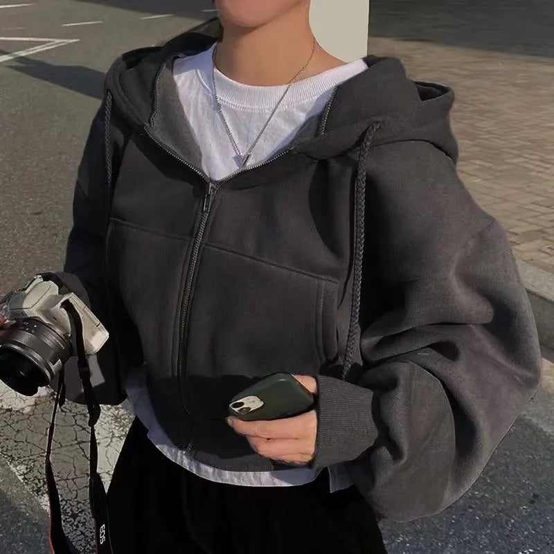 Fleece Zip Crop Hoodie