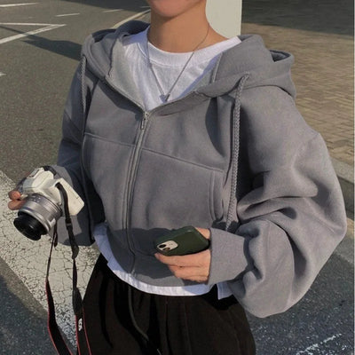 Y2K Zip-Up Crop Sweatshirt