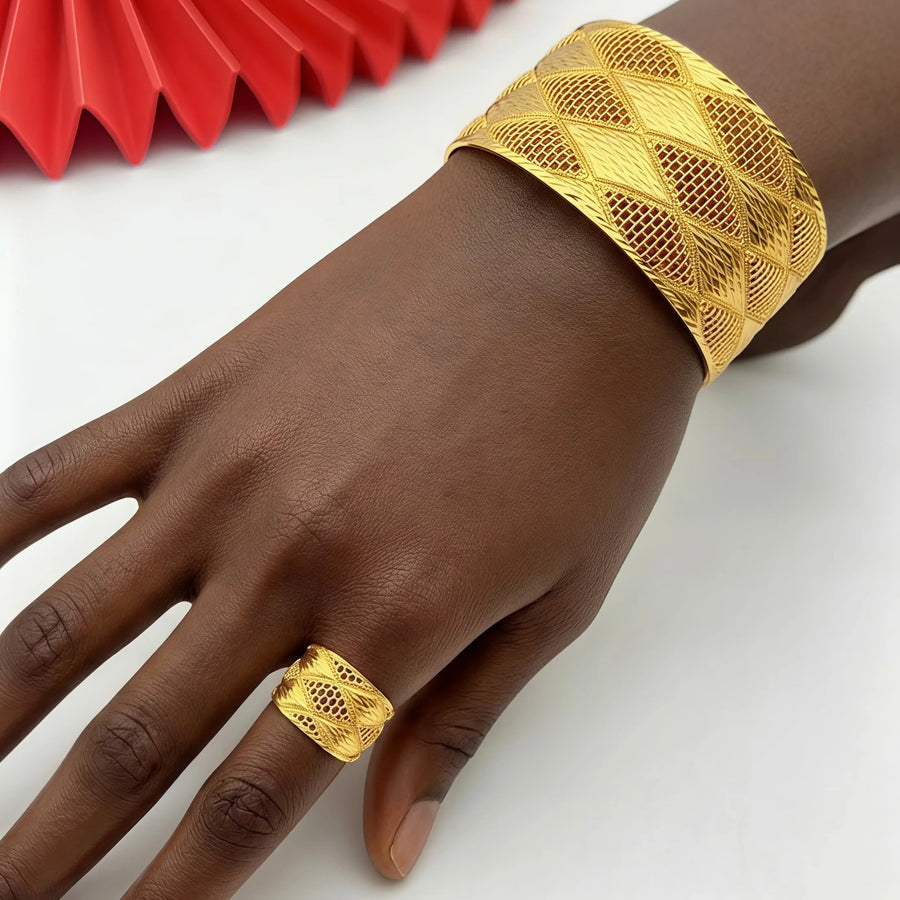 Dubai Gold Bangle & Ring Set