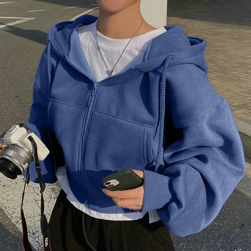 Fleece Zip Crop Hoodie