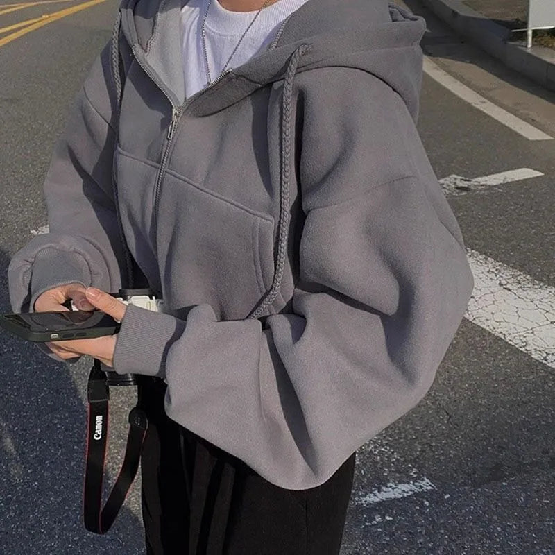 Fleece Zip Crop Hoodie