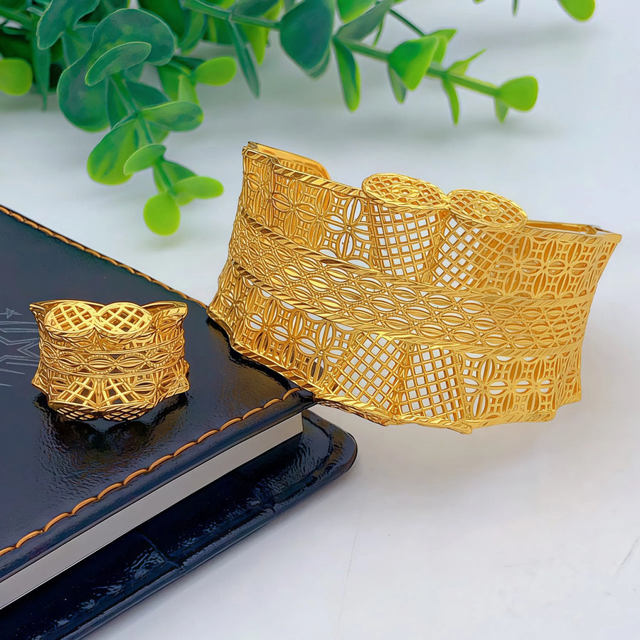 Dubai Gold Bangle & Ring Set