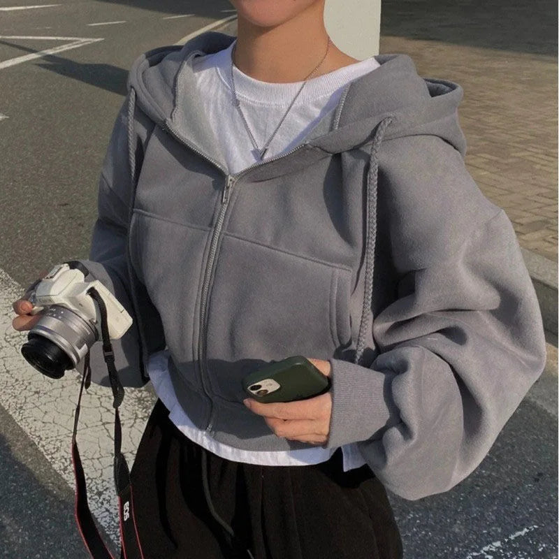 Fleece Zip Crop Hoodie