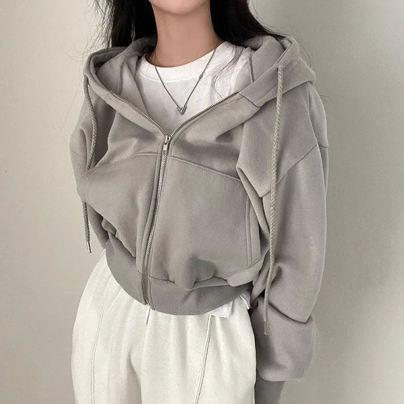 Fleece Zip Crop Hoodie