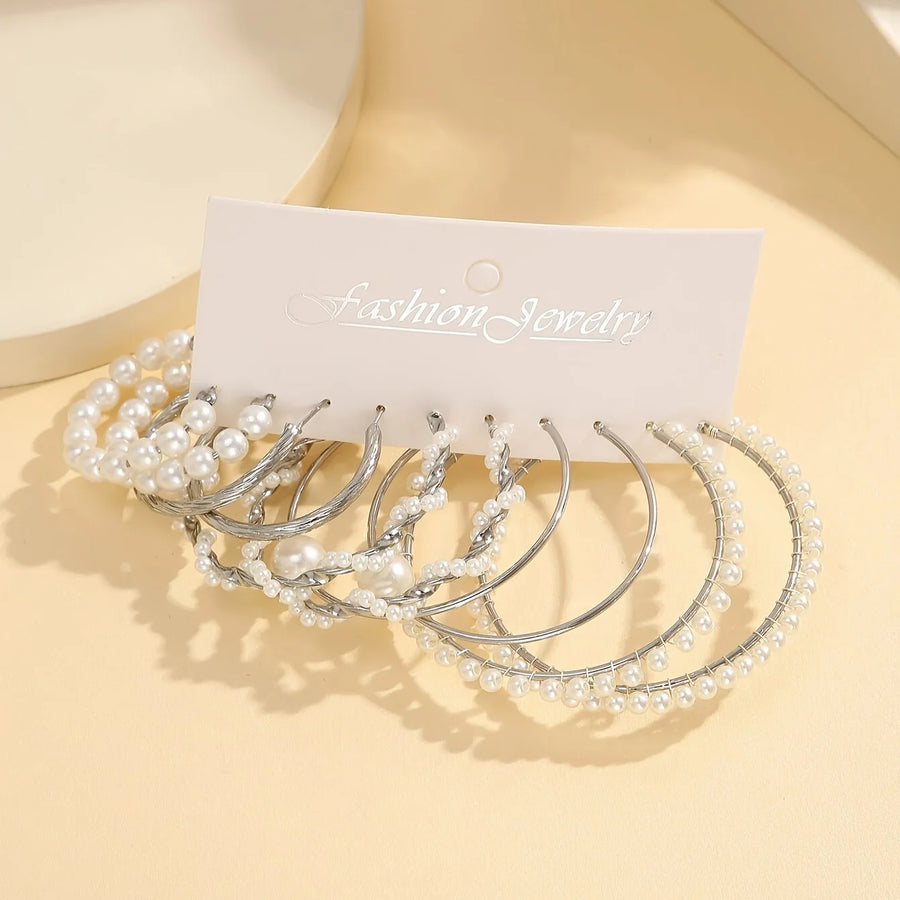 Pearl & Gold Round Earring Set