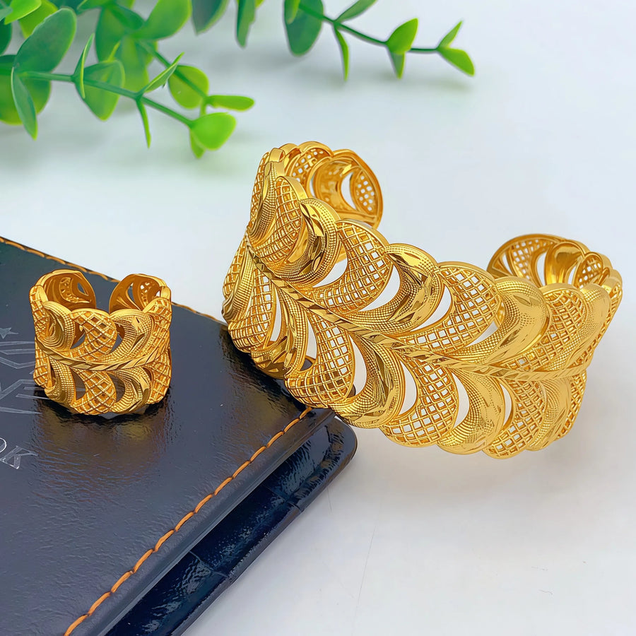 Dubai Gold Bangle & Ring Set