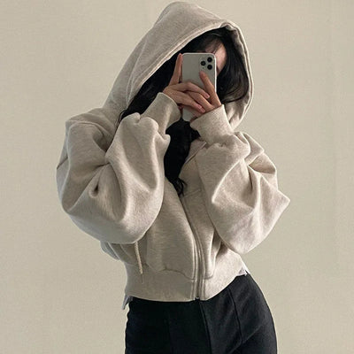 Fleece Zip Crop Hoodie