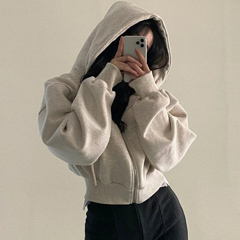 Fleece Zip Crop Hoodie