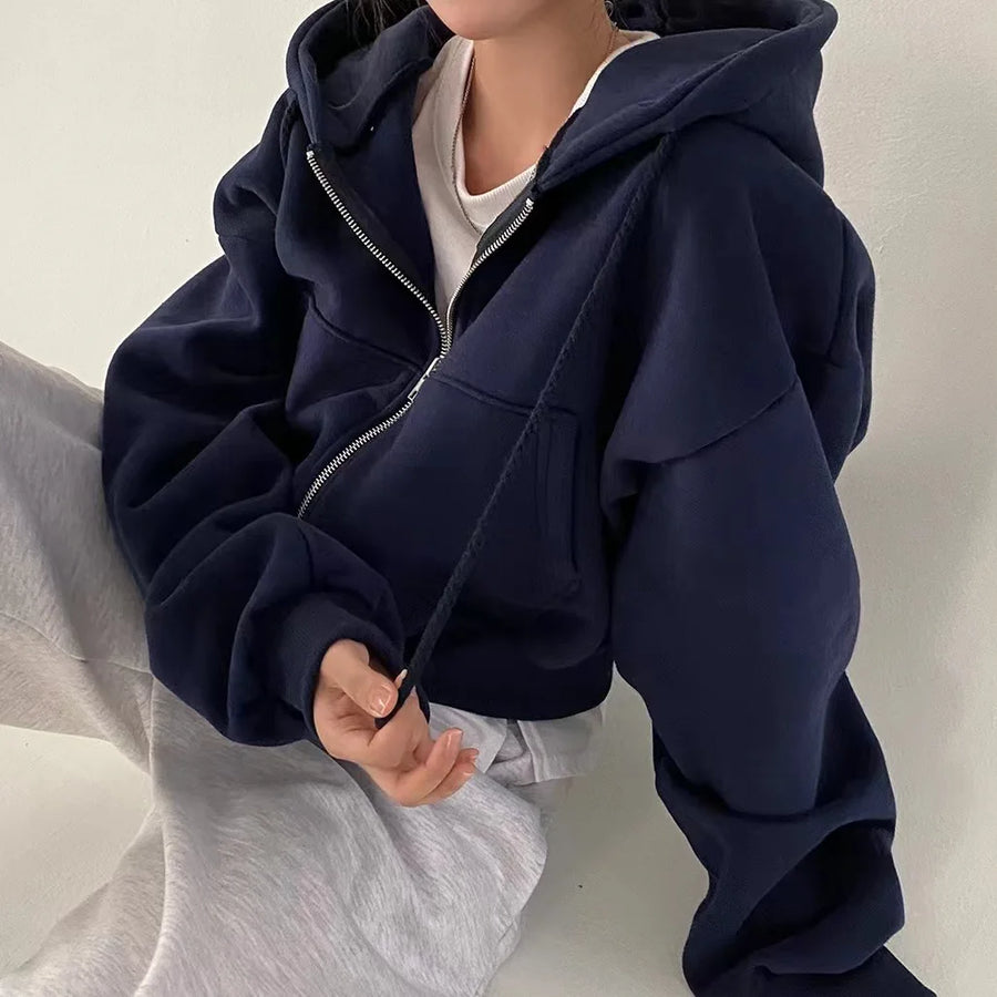 Fleece Zip Crop Hoodie