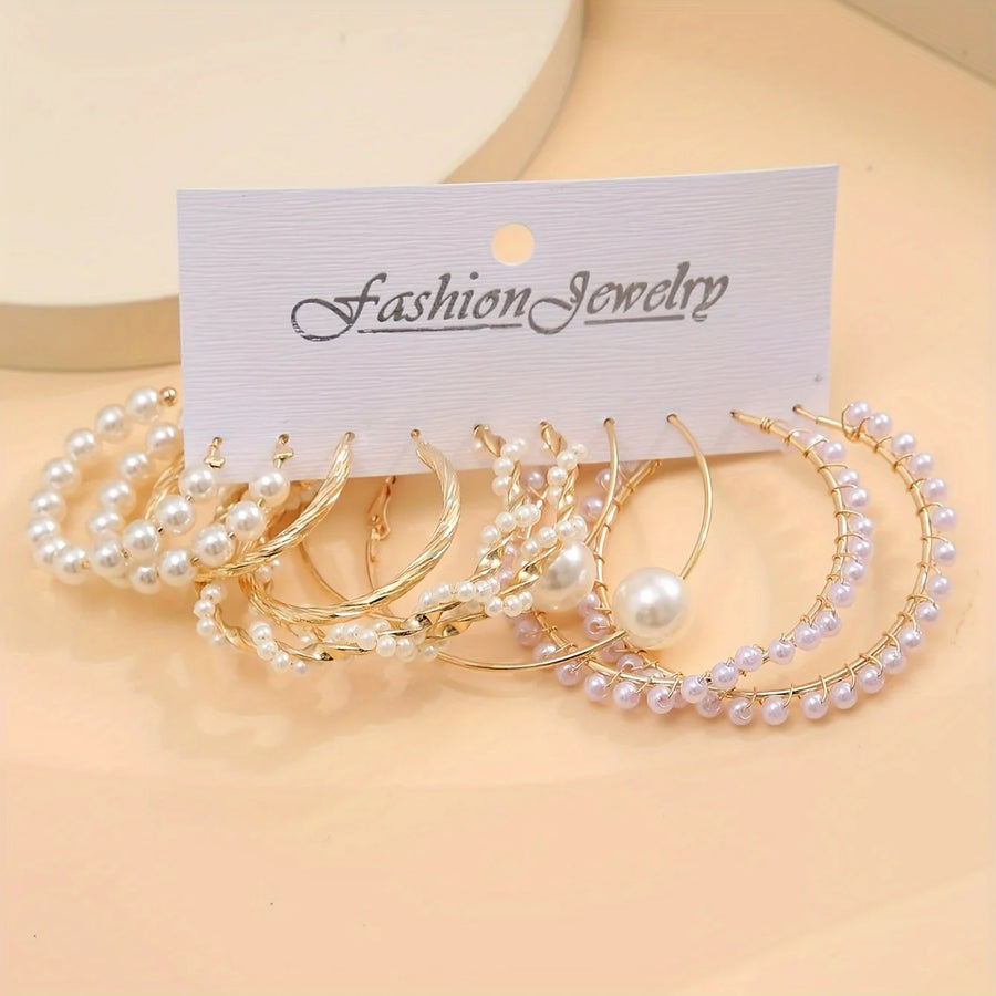 Pearl & Gold Round Earring Set